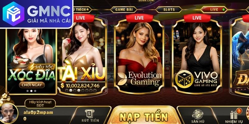 Sảnh casino trực tuyến với dealer phát trực tiếp